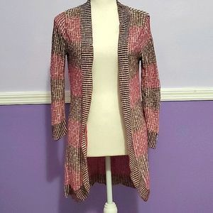 Mossimo Boho Retro Y2K Pink & Mauve Striped Lightweight Longline Open Cardigan M